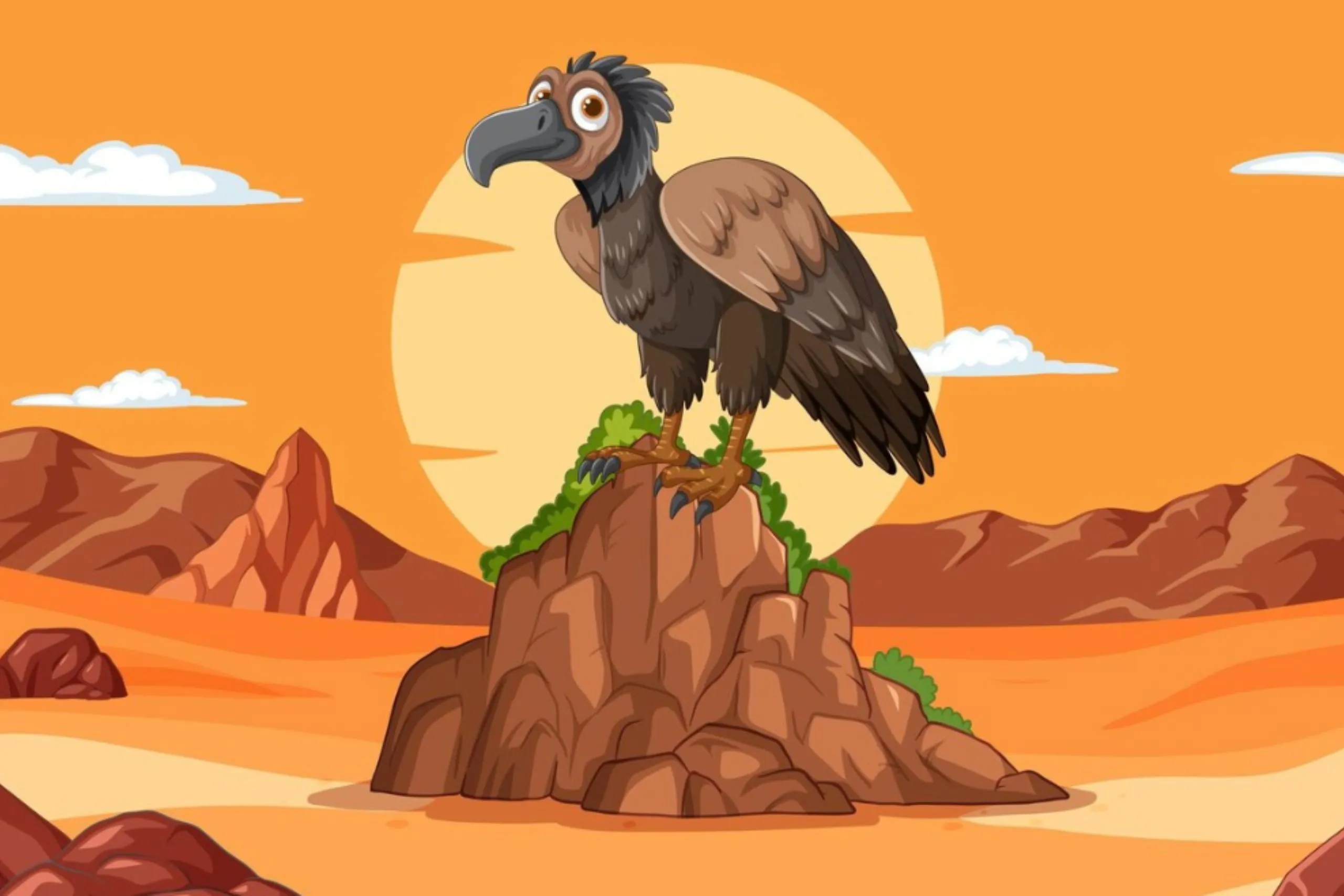 An image of a vulture perched on a rock and haloed by the sun.