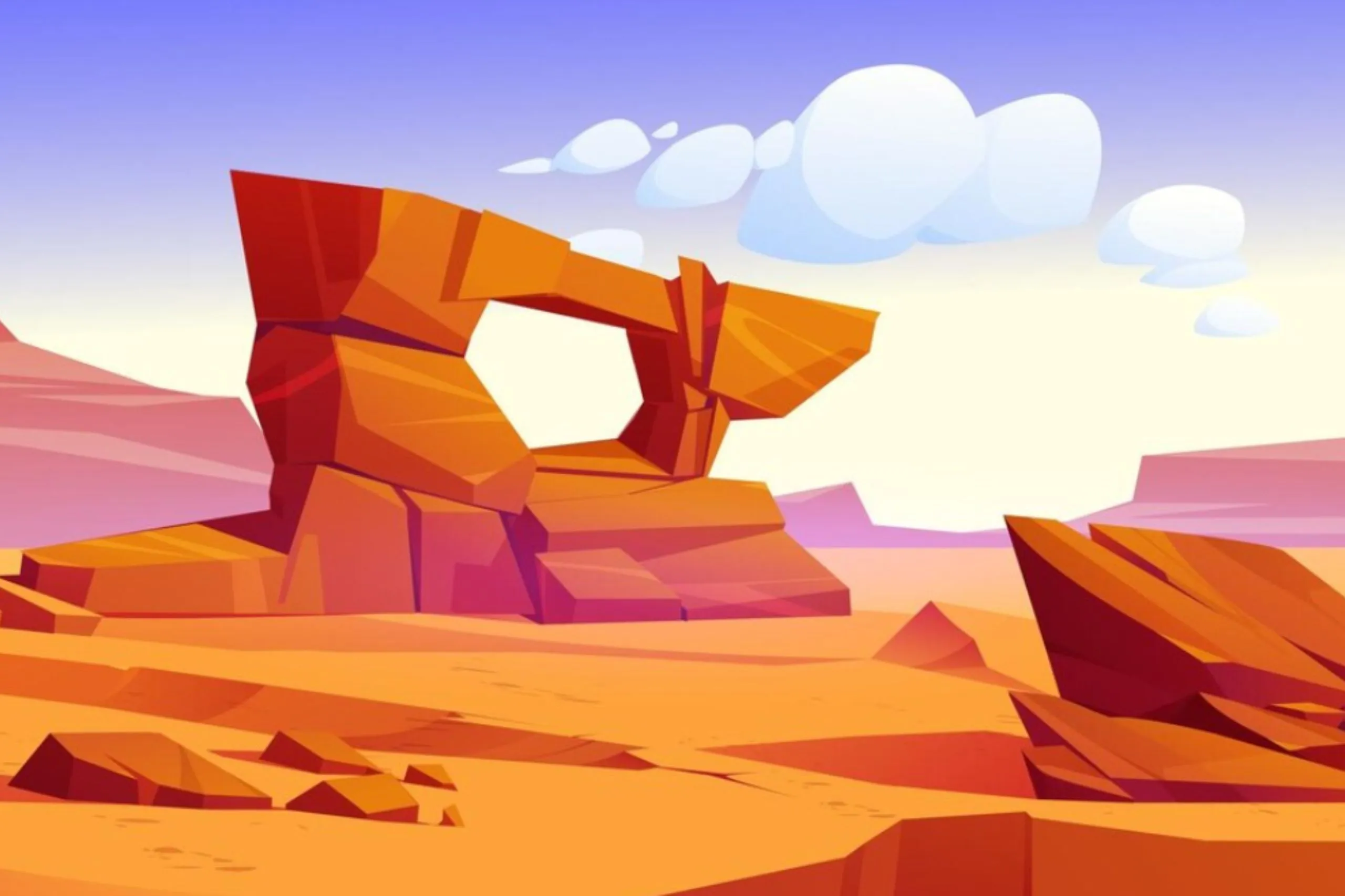 An image of a rock formation against a cloudy desert sky.