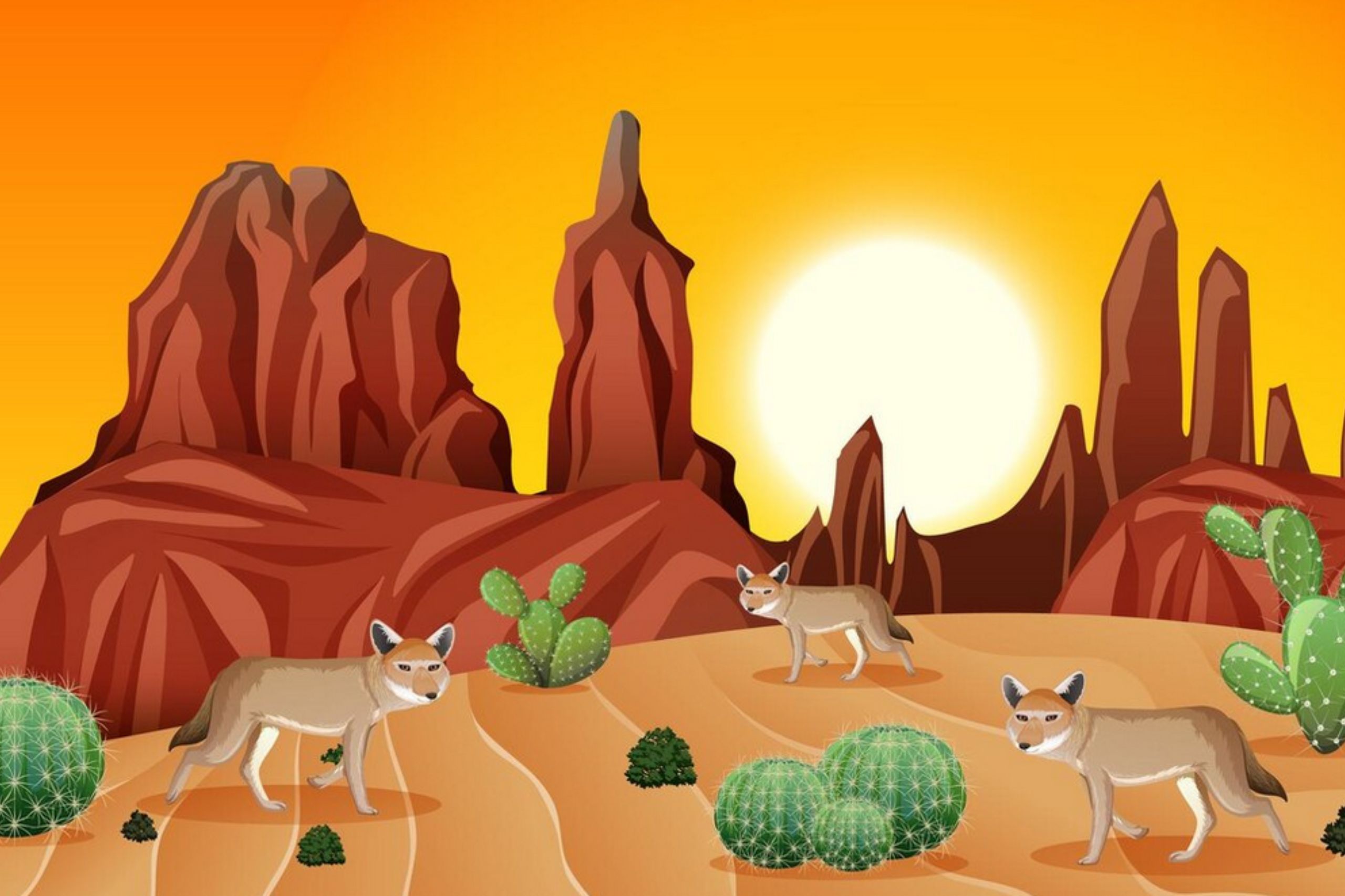 A hotspot image of a desert teeming with interactive and selectable abiotic and biotic factors.