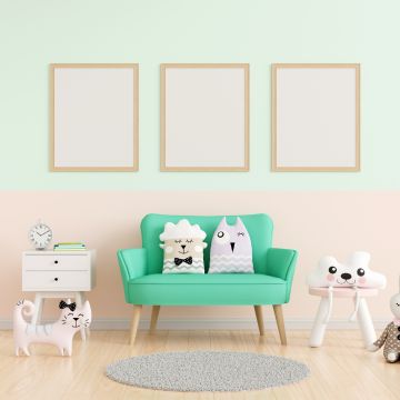 Homeschool Furniture & Storage Category Banner - an image of furniture and stuffed animals in a pastel room.