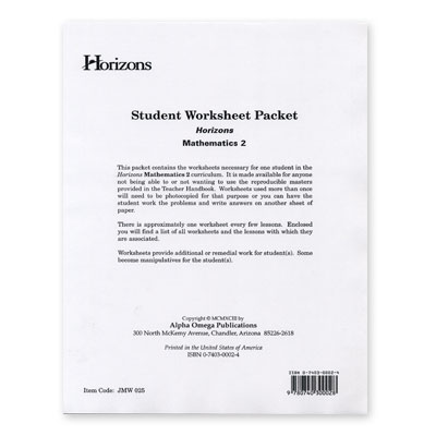 Horizons 2nd Grade Math Student Worksheet Packet