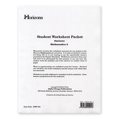 Horizons 5th Grade Student Worksheet Packet