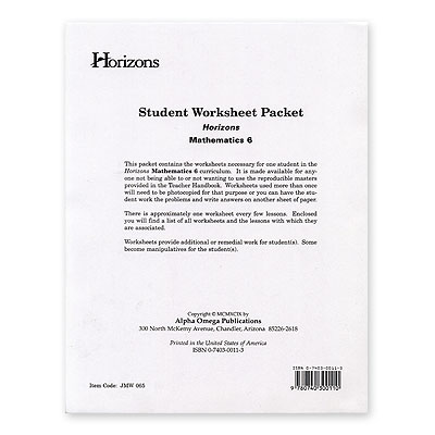 Horizons 6th Grade Math Student Worksheet Packet