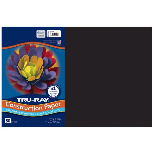 Tru-Ray® Black Sulphite Construction Paper, 12" x 18" - 50 Sheets