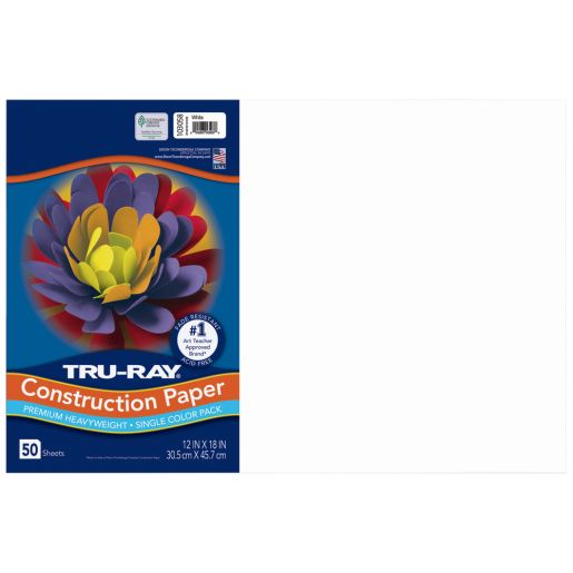 Tru-Ray® White Sulphite Construction Paper, 12" x 18" - 50 Sheets