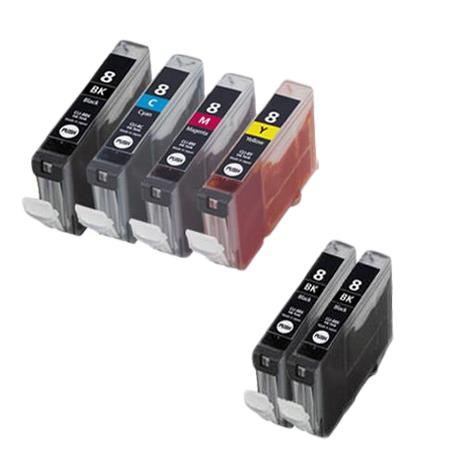 Compatible Multipack Canon CLI-8 BK/C/M/Y Full Set + 2 EXTRA Black Inkjet Cartridges (6 Pack)