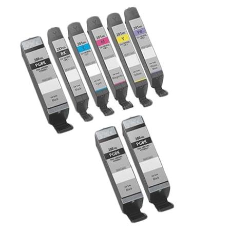 Compatible Multipack Canon PGI-280XXL/CLI-281XXL Full Set (Incl Photo Blue) + 2 EXTRA Black Inkjet Cartridges (8 Pack)
