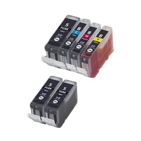 Compatible Multipack Canon PGI-5BK/CLI-8C/M/Y Full Set + 2 EXTRA Black Inkjet Cartridges (6 Pack)